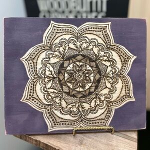 Purple Mandala hand-burned wooden Wall Art